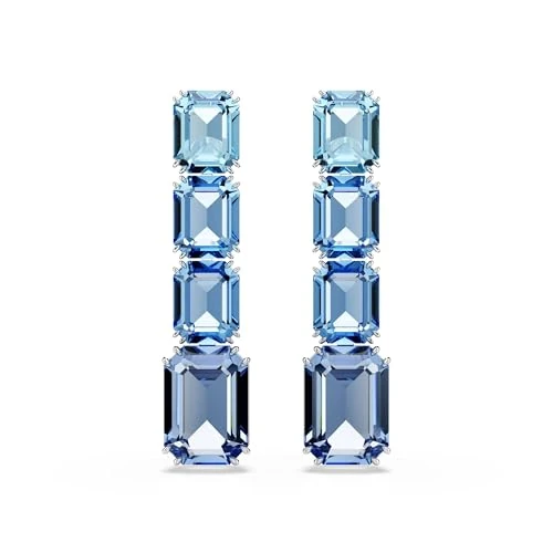 Swarovski Długie kolczyki Millenia, Szlif ośmiokątny, Przejście tonalne, Niebieskie, Powłoka z rodu