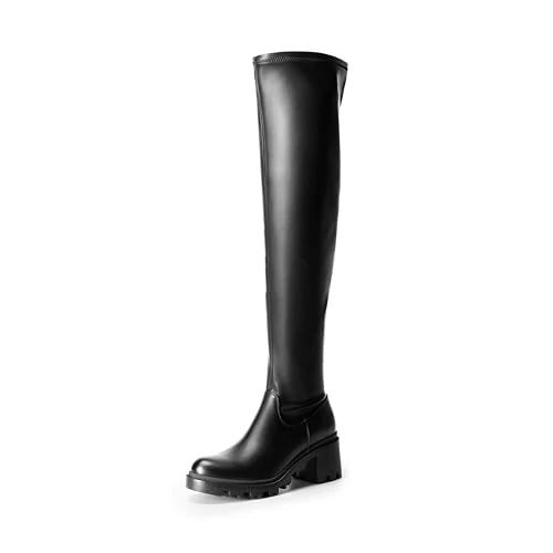 DREAM PAIRS Women's Comfy Knee High Platform Over The Knee High Chunky Heel Fashion Boots for Women,Size 6.5,Black-Pu,SDOB2406W