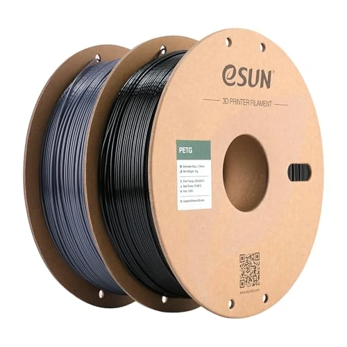 eSUN PETG Filament 1.75mm, 3D Printer Filament PETG, Dimensional Accuracy +/- 0.05mm, 1KG per Spool, 2 Spools 3D Printing Filament for 3D Printers, Solid Black and Solid Grey