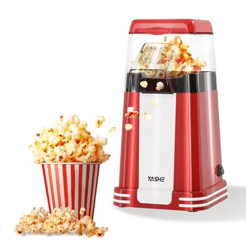 Limited-time offer: YASHE Popcorn Machine Retro, 1200 W Hot Air Popcorn Maker with Measuring Cup, One-Touch, Oil-Free is Perfect for Home Theatres, Movie Nights, Parties, Red from 18.99 GBP to 16.35 GBP (save 14%)