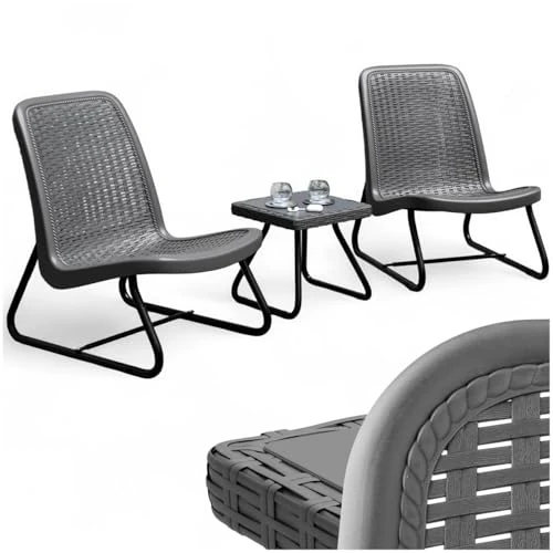 Offerta a tempo: tectake® Salotto da Giardino in Rattan, Salotto da Giardino Esterno con Telaio in Acciaio, 1 Tavolino Salotto, 2 Sedie da Giardino con Schienali Ergonomici e Regolabili in Altezza - Grigio - 10% da 84.79 € a 75.89 €