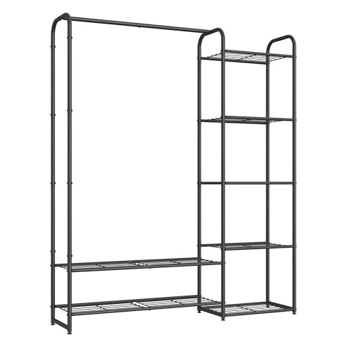 SONGMICS Portant à Vêtements, Porte-vêtement avec Tringle et Étagères, Porte-manteau en Métal, Noir Mat LGR462B01