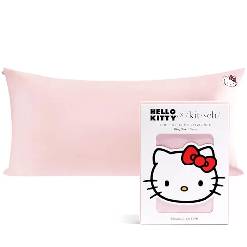 Offerta a tempo: Kitsch x Hello Kitty - Federa in raso con chiusura lampo per capelli e pelle, morbida, liscia e rinfrescante, lavabile in lavatrice, king size, 48 x 91,4 cm - 0% da 53.75 € a 53.75 €