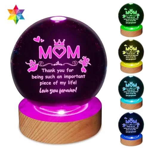 JHXLAMP Cadeaus voor mama-moeders, cadeau voor mama van dochter zoon-3D kristallen bal, tafellamp, Thanksgiving, Moederdag, Kerstmis, verjaardag, cadeaus voor mama