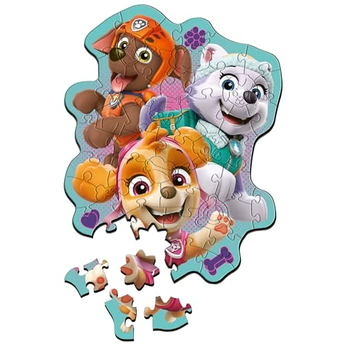 Trefl – Puzzle en Bois : Paw Patrol, Joyeuse Bande de Chiens - Puzzle en Bois de 50 pièces, Formes irrégulières, 10 Figurines. Puzzle Moderne pour Enfants de 5 Ans et Plus