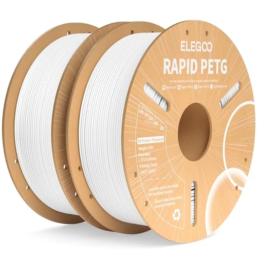 Offre limitee: ELEGOO Rapid PETG Filament 1.75mm Blanc 2KG, Filament pour Imprimante 3D Haute Vitesse 30-600mm/s, Précision Dimensionnelle +/- 0.02 mm, Bobine de 1kg en Carton (2.2lbs) pour des Imprimantes 3D FDM de 35.99 EUR a 32.48 EUR (economie 10%)