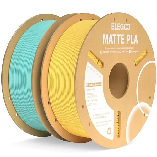 ELEGOO Filamento PLA Matte Verde & Giallo 2 kg, 1,75 mm, Opaco PLA Filamento per Stampante 3D, precisione di misurazione +/- 0,02 mm, adatto per maggior parte delle stampanti 3D FDM