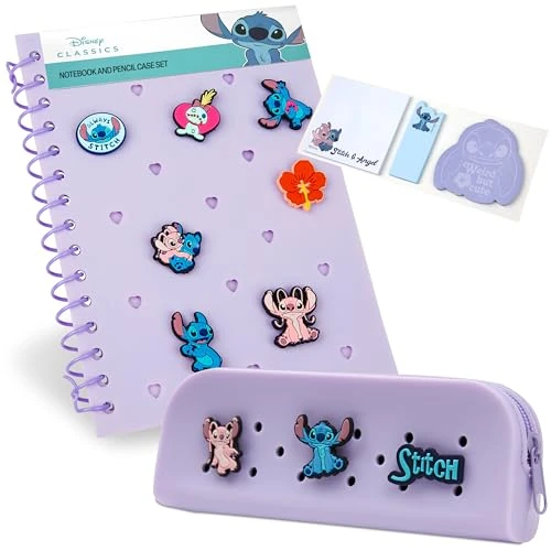 Tijdelijke aanbieding: Disney Stitch personaliseerbaar A5-notitieboek en etui met ritssluiting, briefpapierset met karakterspeldjes, plaknotities, schoolbenodigdheden, Stitch-cadeaus voor meisjes van 19.99 EUR naar 19.99 EUR (korting 0%)