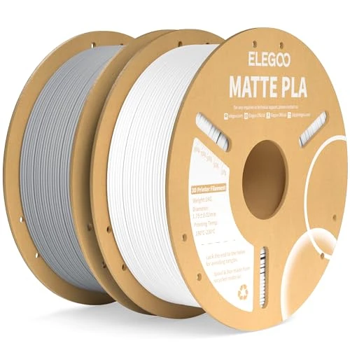 Oferta limitowana: ELEGOO Matowy filament PLA matowy biały i szary 2 kg, 1,75 mm filament do drukarki 3D, dokładność +/- 0,02 mm, 2 sztuki, 1 kg Carboard Spool (2,2 funta) do większości drukarek 3D FDM z 139.88 zł na 139.88 zł (oszczędź 0.00%)