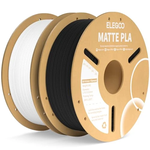 ELEGOO Matte PLA Filament Zwart & Wit 2 KG, 1,75 mm 3D-printer Filament Dimensionele Nauwkeurigheid +/- 0,02 mm, 2 stuks 1 kg Carboard Spool (2,2 lbs) voor de meeste FDM 3D-printers