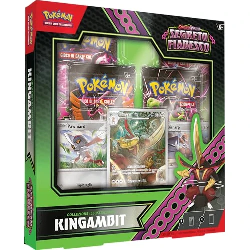 Offerta a tempo: Collezione illustrazione Kingambit dell’espansione Scarlatto e Violetto - Segreto Fiabesco del GCC Pokémon (1 carta promozionale olografica, 2 carte olografiche e 4 buste di espansione), italiano — 5% da 35,90 € a 34,10 €