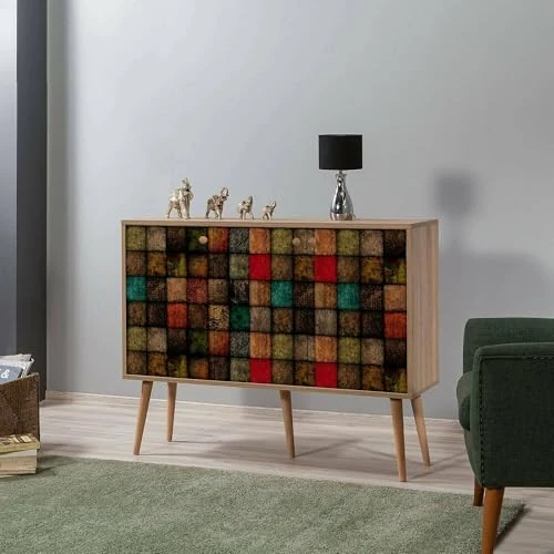 Offerta a tempo: Dmora - Credenza Nunki, Buffet da soggiorno, Madia da salotto, Dispensa da cucina, 120x36h90 cm, Quercia e Multicolore - 0.0% da 321.99 € a 321.99 €
