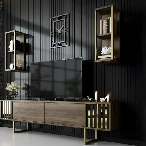 Offre limitée : Dmora - Meuble TV Eunomia, Buffet de Salon, Armoire Basse pour TV, Base Murale de Rangement, 180x30h48 cm, Noyer et Noir de 326.99 € à 326.99 € (0.00% de remise)
