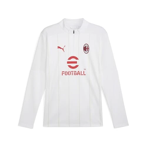 Offerta a tempo: A.C. Milan - Maglia Prematch con Zip a 1/4, Adulto, Maglia da Calcio e da Allenamento a Maniche Lunghe, con Logo AC Milan e Puma, Prodotto Ufficiale, Unisex, Bianco, XS - 72% da 95.00 € a 26.68 €