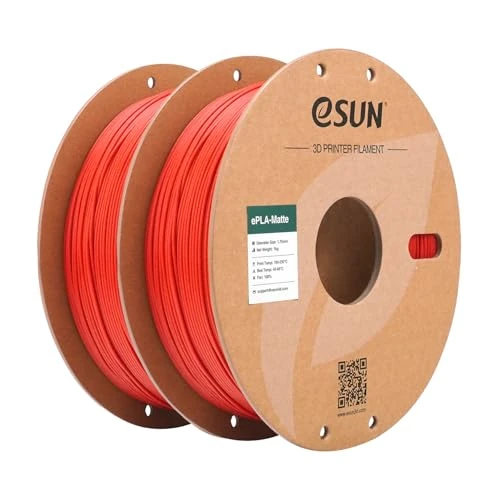 Limitiertes Angebot: eSUN Upgraded Matte PLA Filament 1.75mm, Matte PLA 3D Drucker Filament, glanzfreie Farbe, mattierte Textur, 1KG pro Spule, 2 Spulen für 3D Drucker, Feuerrot von 21.19 EUR auf 21.19 EUR (Spare 0%)
