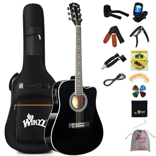 Oferta limitada: Winzz 4/4 Guitarra Electroacústica para Adultos, Guitarra Principiante Folk con Accesorios Completos（41 Pulgadas, Negro Brillante） de 128.99 EUR a 103.19 EUR (ahorro 20%)