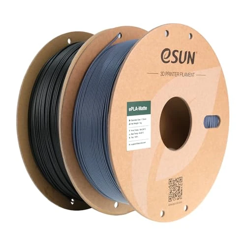 eSUN Filamento per Stampante 3D PLA Opaco Aggiornato, Filamento PLA Opaco da 1.75mm, 1 kg per bobina, 2 bobine per stampanti 3D,Nero ebano + grigio scuro