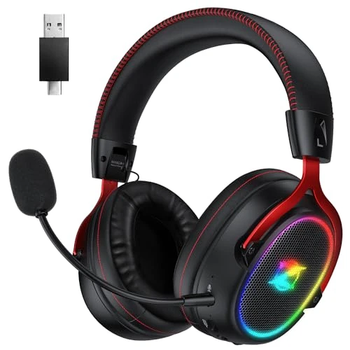 Ozeino Casque de jeu sans fil pour Ps4/Ps5/PC, casque sans fil avec microphone 2,4 GHz + 5,3 Bluetooth faible latence, casque avec 7,1 stéréo surround sond, durée de plus de 40 heures