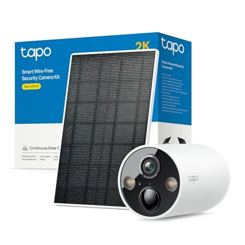 Tapo C425 KIT Telecamera WiFi Esterno ad Energia Solare, Senza Fili 2K 4MP IP66, Batteria 10000mAh, Allarme, Rilevamento Movimento, Audio Bidirezionale, Visione Notturna a Colori, Nessun Hub Richiesto