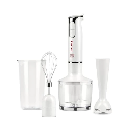 Girmi MX17 3 in 1 Hand Blender 400W DC Motor 2-Speed Stainless Steel Blades Measuring Cup 700ml White
