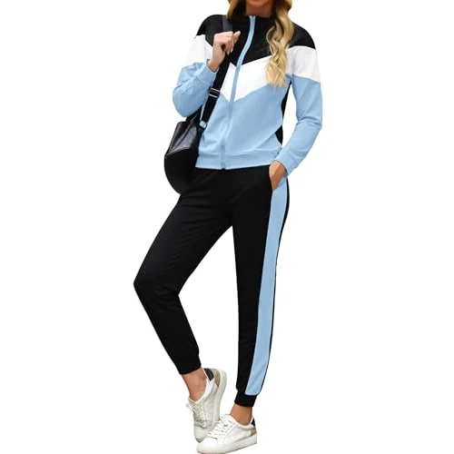 Marvmys Streatwear Tracksuits, Women's Lightweight Sports Suit, Leisure Suit, Jogging Suit, Long Sleeve with Zip, Drawstring Pockets, B light blue, XXL