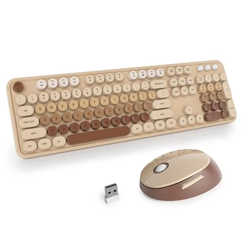 Oferta limitada: SOLIDEE Combo de ratón y Teclado inalámbricos,104 Teclas Teclado Estilo máquina de Escribir,2.4GHz Teclado de Máquina de Escribir de Teclas Redondas Teclado Numérico(Americano QWERTY)(Mixed Coffee) de 47.99 EUR a 47.99 EUR (ahorro 0%)