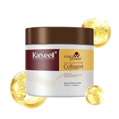 Karseell Collagene Maschera Capelli 100ml, Maca Essenza Olio di Argan Riparazione Profonda Maschera Capelli per Capelli Secchi Danneggiati Tutti i Tipi di Capelli