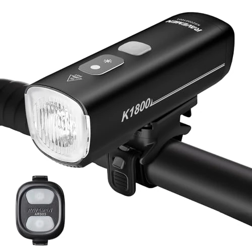 Offerta a tempo: RAVEMEN 1800 Lumen Intelligente Anteriore per Bicicletta, Modalità di guida notturna e diurna intelligente Regolazione automatica Della Luminosità, Carica e scarica USB-C IPX7 - 20% da 80.99 € a 64.79 €