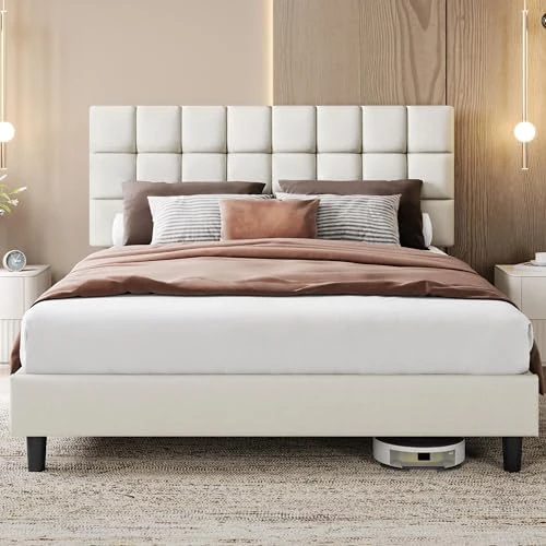 Oferta limitada: Yaheetech Marco de Cama Doble Acolchado Cuadrado 160×200cm Cabecero Ajustable en Altura con Base de Listones Color Beige de 186.27 € a 176.95 € (ahorro 5%)