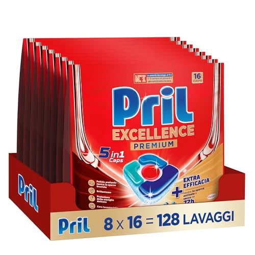 Pril Excellence Premium 5-in-1 Dishwasher Tablets (16 Caps), Dishwasher Detergent Against Stubborn and Dry Dirt, from 72 Hours, Dishwasher Tablets, Effective Even on Short Cycles and Eco