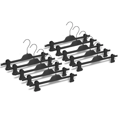 Mainetti Grucce Gommate, Appendiabiti con Pinze Gommate, per Gonne, Jeans, Pantaloni Uomo Donna, Stampelle Salvaspazio con Clip, Leggere, Made in Italy, Set 10 Pezzi (Nero con Gancio Nero, 36cm)