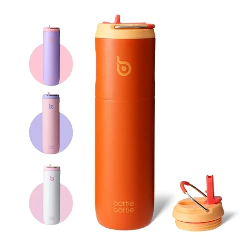 Offre limitee: BOTTLE BOTTLE Bouteille d'eau isotherme de 710 ml avec couvercle à paille et poignée, en acier inoxydable à double paroi sous vide, anti-fuite, sans BPA, pour sport, voyage, salle de sport, orange de 24.99 EUR a 20.57 EUR (economie 18%)