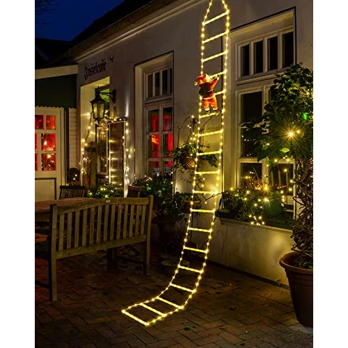 Geemoo 3 Metros Guirnalda Luces de Navidad con 338 LED Escalera con Papá Noel, Temporizador, 8 Modos, Decoración Interior Exterior para Fiestas, Casa, Balcón, Árbol (Blanco Cálido)
