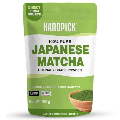 Limited offer: HANDPICK, Japanese Matcha Green Tea Powder (100g, 100 Servings) | Culinary Grade Powder | Authentic Premium Second Flush Harvest | Resealable Ziplock Pouch (Packing May Vary) from 8.30 EUR to 7.55 EUR (save 9%)