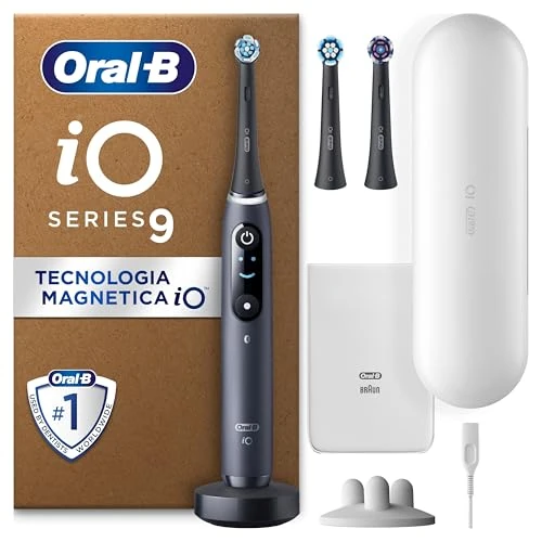Oral-B iO 9 Black Electric Toothbrush, 3 Brushes, 1 Travel Case Charger, 1 Pouch, 1 Brush Holder