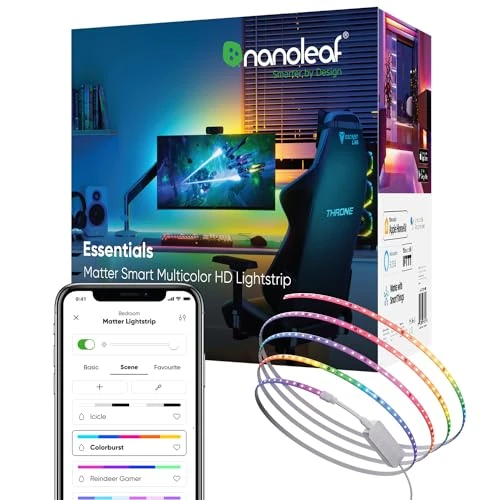 Nanoleaf Essentials Matter Lightstrip LED Strip Starter Kit Addressable HD 5M RGBIC Connected - 16M Colour LED Strip, Matter Over Wi-Fi, Bluetooth, Compatible with Alexa Google Apple, Living Room or