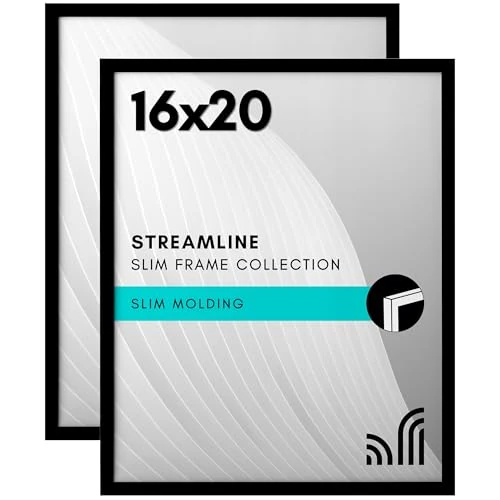 Limited-time offer: Americanflat 16x20 Picture Frame with Polished Plexiglass - Set of 2 - Streamline Collection - Thin Border Picture Frame for Wall Display - Hanging Hardware Included - Black from 33.25 GBP to 33.25 GBP (save 0%)