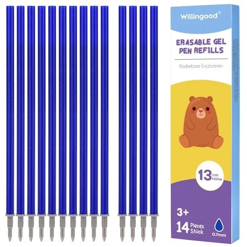 Limitiertes Angebot: Willingood 14x Radierbare Gelschreibermine Blau, Höhe 13 cm, Kompatibel mit Legami und anderen Marken, die ​Standard-13cm-Minen​ verwenden - Einfach zu radieren - Stiftspitze 0,7mm von 15.99 EUR auf 15.99 EUR (Spare 0%)