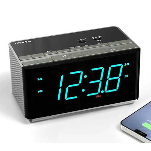 iTOMA Alarm Clock Radio,FM Radio,Dual Alarm,Snooze,Brightness Dimmer,USB Charging, Alarm Clock for Bedroom Office (Black)