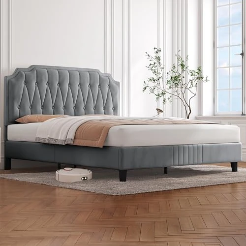 Offerta a tempo: Yaheetech Letto con Testiera Imbottita 160 x 200 cm Altezza Regolabile Rete a Doghe in Legno e Metallo Grigio Chiaro - 15% da 179.99 € a 152.99 €