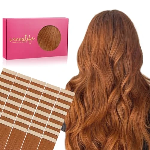 WENNALIFE Tape in Haarverlängerungen Echthaar, 40pcs 100g 22 Zoll Dirty Ginger Haarverlängerungen Echtes menschliches Haar gerade Tape in Extensions Unsichtbare menschliche Haarverlängerungen
