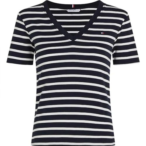 Oferta limitada: Tommy Hilfiger Camiseta de Manga Corta Mujer New Slim Cody con Cuello de Pico, Multicolor (Nos Breton Desert Sky/Ecru), XXL de 49.90 EUR a 34.95 EUR (ahorro 30%)