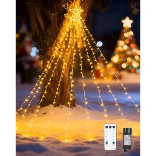 Oferta limitada: TobeBright - Guirnalda de luces LED para árbol de Navidad, cascada, 9 hebras, 3,5 m, 360 LED, estrellas, intensidad variable, 8 modos de 17.99 EUR a 15.99 EUR (ahorro 11%)
