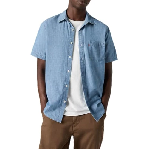 Offerta a tempo: Levi's Sunset - Maglietta a Maniche Corte da Uomo a 1 Tasca Standard, Sebastian Chambray L, XS - 50% da 55.00 € a 27.50 €