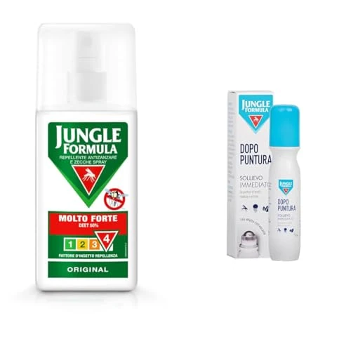 Offerta a tempo: JUNGLE FORMULA Molto Forte Spray Antizanzare, Repellente Per Insetti 75 ml + Jungle Formula Penna dopo Puntura, Roll On Anti Prurito con Azione Lenitiva Duratura,15 ml - 47% da 24.48 € a 12.94 €