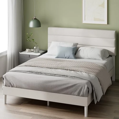 Offerta a tempo: Zinus Piper Letto Alla Francese 140x190 cm Struttura con Testiera - Altezza 30 cm - Giroletto Imbottito con Rete a Doghe in Legno - Facile da Montare - Bianco Sporco - 17% da 155.95 € a 129.99 €