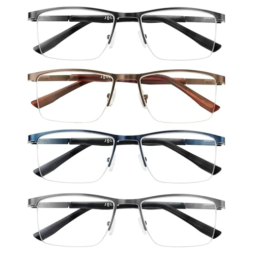 Offre limitée : JOLISU 4 Pack de lunettes de lecture pour hommes, lunettes de lecture à charnière à ressort, demi-monture en métal pour ordinateur, bloquant la lumière bleue +1.50 de 19.99 € à 19.99 € (0.00% de remise)