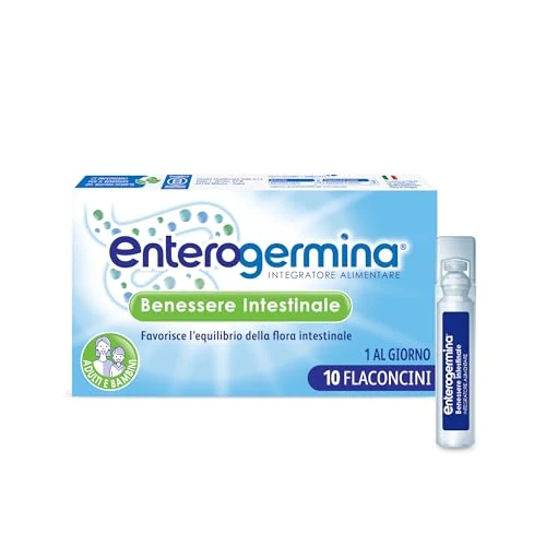 Offerta a tempo: Enterogermina Benessere Intestinale, Fermenti Lattici Probiotici, Integratori Adulti e Bambini 3+ Favorisce l’Equilibrio della Flora Batterica Intestinale, Senza Glutine (10 Flaconcini/5 ml) - 5% da 11.50 € a 10.87 €