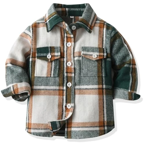 Yaopelky Chemise à Carreaux en Flanelle pour garçon Kids Long Sleeve Button Down Jacket Top à Poches à Revers Vêtements d'automne décontractés