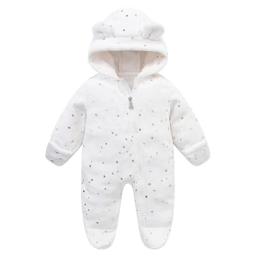Offerta a tempo: WYTbaby Tuta invernale in pile per neonati - Calda - Con cappuccio - Autunno e inverno - Per bambini e bambine da 0 a 12 mesi, bianco, 0-3 Mesi - 24% da 25.19 € a 19.03 €